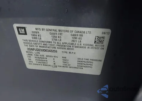 2013 Chevrolet Equinox Ltz из США, поврежденный, VIN 2GNFLGE39D6343259